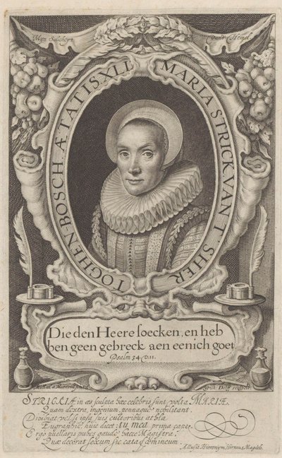 Portrét Marie Strickové ve věku 41 let Příklad pokladu a vystavení různých spisů (...) (název série) od Willem Jacobsz Delff