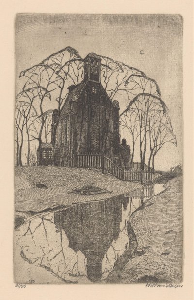 vesnický kostel od Willem Jansen (graveur) (signed by artist)