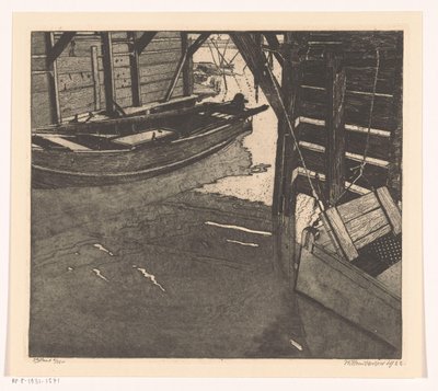 Interiér pramice s rybářskou kartou a pramice s vestavěnou rybářskou kartou od Willem Jansen (graveur) (signed by artist)