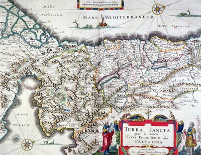 Mapa Svaté země, vydaná v Amsterdamu, 1629 (barevná rytina) od Willem Janszoon Blaeu