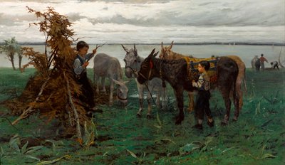 ""Garcons gardant des anes"" (Chlapci pasoucí osly) Peinture de Willem Maris (1844-1910) - 1865 - Olej na plátně Rozměr 90,3x138 cm Gemeentemuseum Haag od Willem Maris