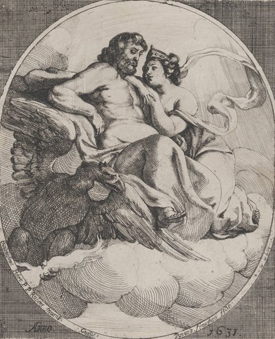 Jupiter a Juno seděli na oblacích, vlevo dole orel drží blesky, 1631. od Willem Panneels