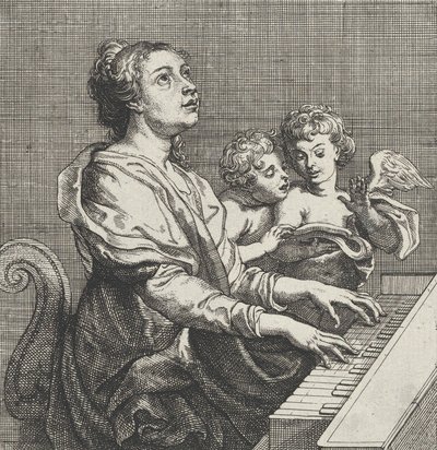 Svatá Cecílie hrající na varhany se dvěma putti vpravo, ca. 1631. od Willem Panneels