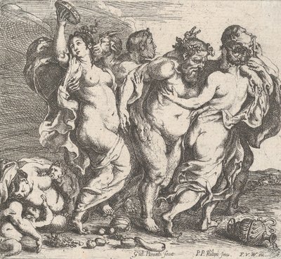Opilý Silenus, doprovázený nymfami a satyry, 1632. od Willem Panneels