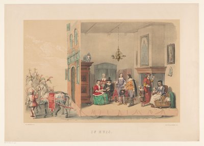 Druhá skupina Utrechtské maškarády v roce 1856 Doma (název na objektu) Naše vlast asi v polovině 17. století, navržená H.H. studenti, členové Mutua Fides, na oslavu 220. výročí Utrechtsche Hoogeschool, 25. června od Willem Pieter Hoevenaar