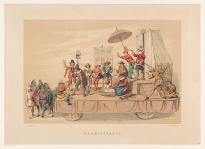 Šestá skupina Utrechtské maškarády v roce 1856 Veselé Vánoce (název na objektu) Naše vlast asi v polovině 17. století, navržená H.H. studentů, členů Mutua Fides, na oslavu 220. výročí Utrechtsche Hoogeschool, 25. od Willem Pieter Hoevenaar