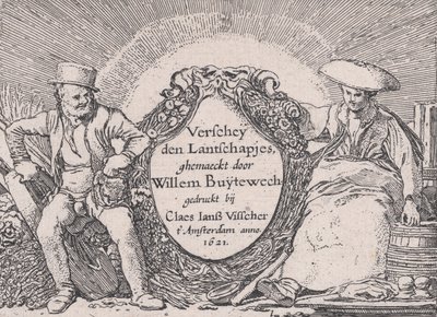 Titulní strana, z Verscheyden Landtschapjes Různé malé krajiny, deska 1, ca. 1616, od Willem Pietersz. Buytewech