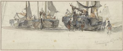 Rybářské lodě na pláži Scheveningen od Willem Roelofs (I)