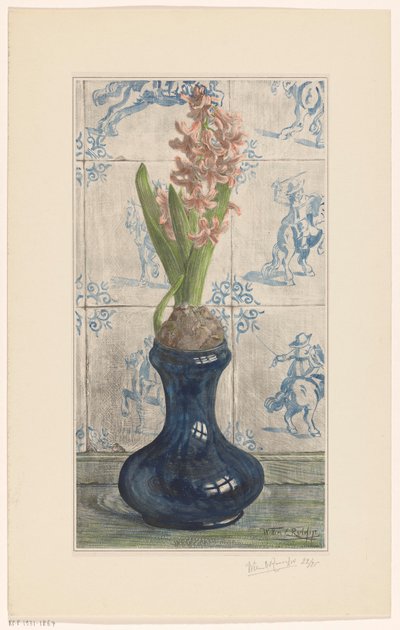 Hyacint ve skleněné váze od Willem Roelofs (II) (signed by artist)