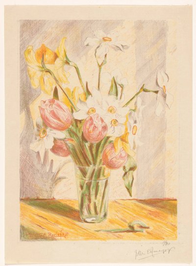 Tulipány a narcisy ve váze od Willem Roelofs (II) (signed by artist)