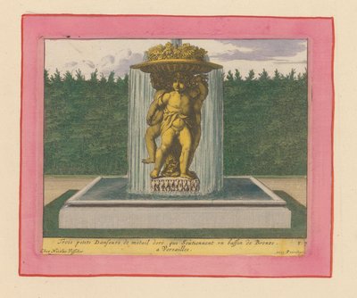 Brunnen mit einer Statue von drei tanzenden Putti, die eine Schale über ihren Köpfen tragen od Willem Swidde