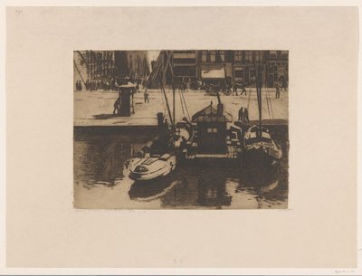 Kotvící lodě na Damrak v Amsterdamu od Willem Witsen (signed by artist)