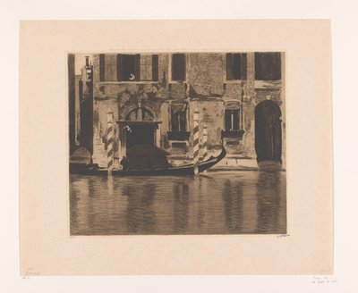 Kotvící gondola s výstavbou v kanálu v Benátkách Gondola s výstavbou v Grand Canal, Benátky (původní název) od Willem Witsen (signed by artist)