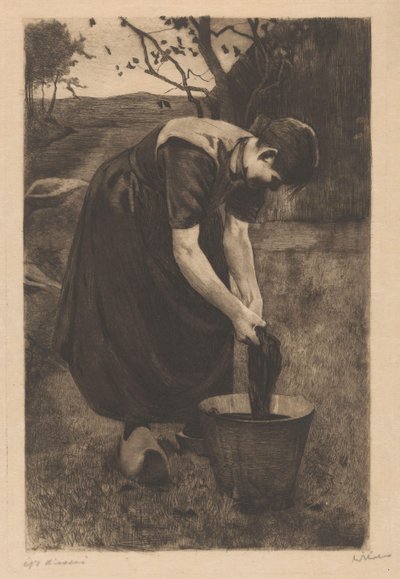 Farmář pere textilie v kbelíku od Willem Witsen (signed by artist)