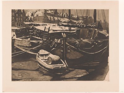 Pohled na kotvící lodě v Oudeschans v Amsterdamu Rašelinové lodě v Oude Schans (původní název) od Willem Witsen (signed by artist)