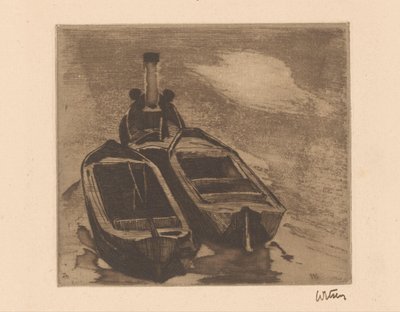 Remorkér se dvěma čluny od Willem Witsen (signed by artist)
