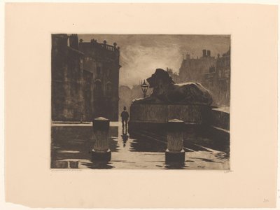 Trafalgarské náměstí s bronzovým lvem v Londýně od Willem Witsen (signed by artist)