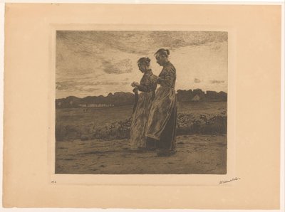Dva stojící pletařky v krajině v Ede od Willem Witsen (signed by artist)