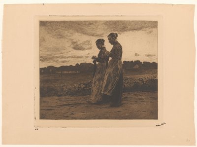 Dvě stojící pletařky v krajině v Ede od Willem Witsen (signed by artist)