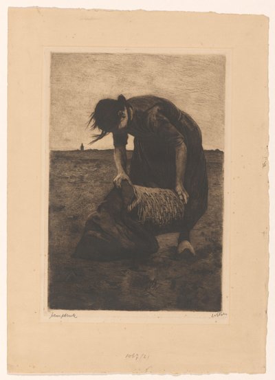 Dopředu ohnutý bramborový kombajn s košem a taškou od Willem Witsen (signed by artist)