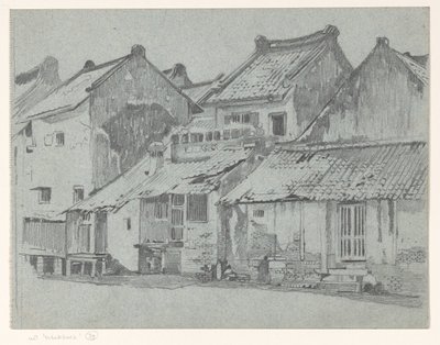 Zadní fasády domů na řece v Batavia od Willem Arnoldus Witsen