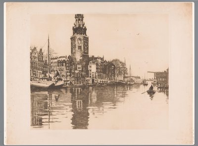 Pohled na Montelbaanstoren v Amsterdamu Old Schans s Montelbaanstorenem a veslicí (původní název) od Willem Arnoldus Witsen