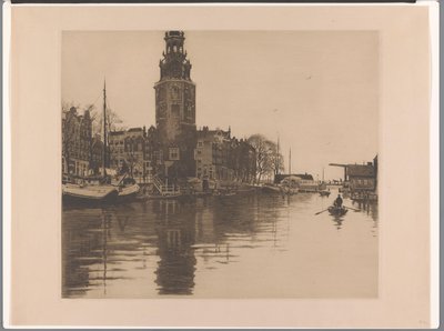 Pohled na Montelbaanstoren v Amsterdamu Old Schans s Montelbaanstorenem a veslicí (původní název) od Willem Arnoldus Witsen