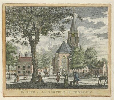 Kostel a soudní budova v Hilversum v roce 1762 (před požárem v roce 1766) Kostel a Regthuis v Hilversum (název na předmětu) od Willem Writs