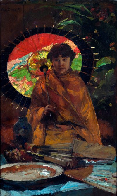 "Dívka s japonským slunečníkem" Obraz Willem de Zwart (862-1931) - cca 1899 - Olej na plátně Rozměr 82,5x51 cm Gemeentemuseum Den Haag od Willem de Zwart