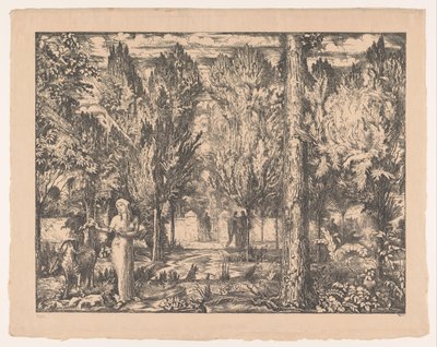 Žena a beran v obezděné zahradě The Park (původní název) od Willem van Konijnenburg (signed by artist)