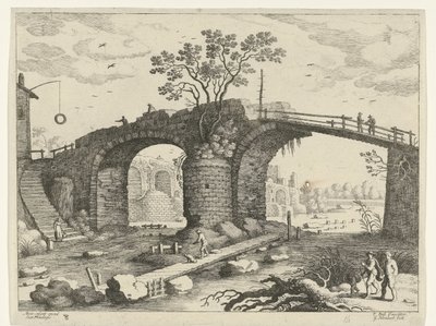 Most přes řeku Italské krajiny (název série) od Willem van Nieulandt (II)