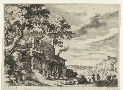 Pastýři na zřícenině Italské krajiny (název série) od Willem van Nieulandt (II)