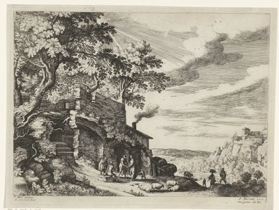 Pastýři na zřícenině Italské krajiny (název série) od Willem van Nieulandt (II)