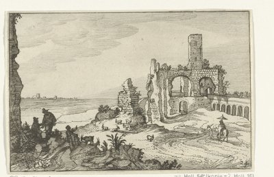 Zřícenina s oblouky a věží na vodě Římské ruiny a pobřežní krajiny (série 1) (název série) od Willem van Nieulandt (II)