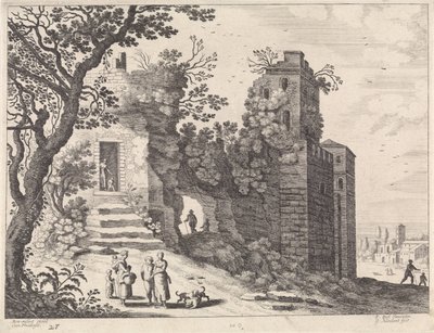 Ruina se skupinou žen a dětí Italské krajiny (název série) od Willem van Nieulandt (II)