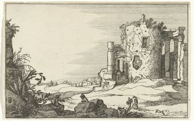 Ruiny chrámu obklopeného sloupy Římské ruiny a pobřežní krajiny (série 1) (název série) od Willem van Nieulandt (II)