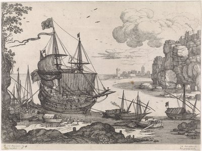 Lodě v přístavu Italské krajiny (název série) od Willem van Nieulandt (II)