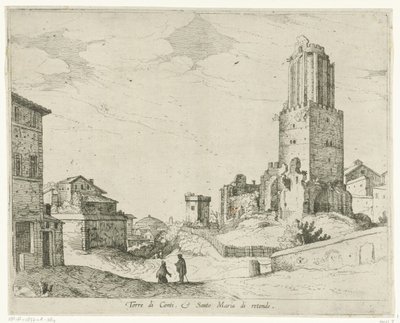 Torre delle Milizie a Pantheon Torre di Conti e Santo Maria di retonde (název na objektu) Pohledy na Řím (název série) od Willem van Nieulandt (II)