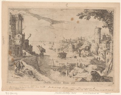 Krajina s Emauzskými cestovateli Christ castellum Emaus petit (titul na předmětu) Italské krajiny s biblickými scénami (název série) od Willem van Nieulandt