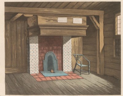 Interiér domu cara Petra v Zaandamu, 1824 Chata obývaná Czaarem peeter de groten v Zaandamu v roce 1697 (...) - La maisonnette habitée par le Czar pierre le grand à Zaandam (...) (název na objektu) od Willem van Senus (possibly)
