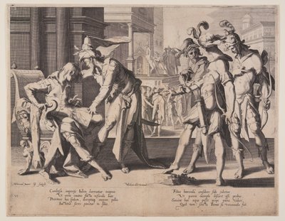 Kambýsés velí plamenům, deska 6 z knihy Trůny spravedlnosti (Thronus Iustitiae) od Willem van Swanenburgh