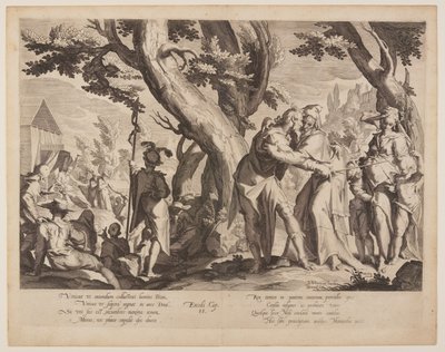 Setkání Mojžíše a Jetra, deska 1 z knihy Trůny spravedlnosti (Thronus Iustitiae) od Willem van Swanenburgh