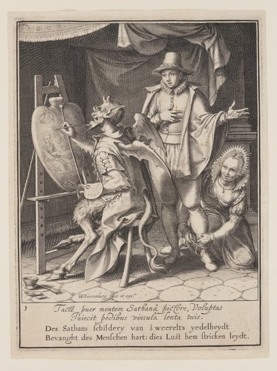 Ďábel maluje srdce člověka, z Alegorie o zneužití světského majetku od Willem van Swanenburgh