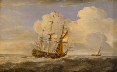 Holandská vlajková loď před větrem, konec 17. století až začátek 18. století (olej na desce) od Willem van de II (follower of) Velde