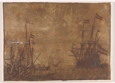 Lodě v čele přístavu od Willem van de Velde (I)