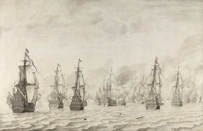 Bitva o Dunkerque Námořní bitva proti Španělům u Dunkerque, 18. února 1639 od Willem van de Velde (I)