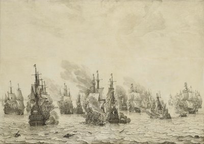 Bitva u Livorna (Leghorn) Námořní bitva u Livorna, 14. března 1653: Epizoda z první anglo-nizozemské války (1652-54) od Willem van de Velde (I)