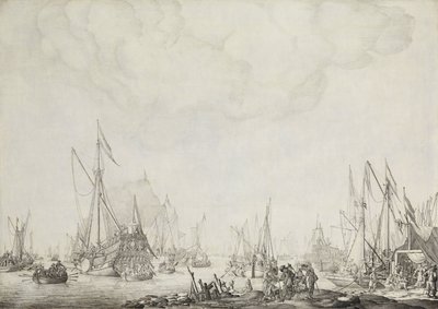 Královské a státní jachty, možná příjezd Karla II Anglie do Moerdijk, 1660 od Willem van de Velde (I)