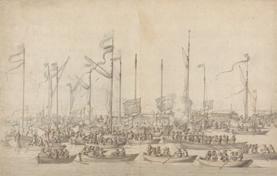 Oslava na Temži poblíž Whitehallu od Willem van de Velde the Elder