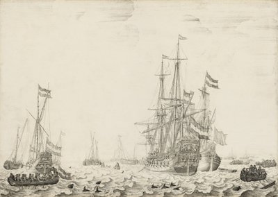 Nizozemské lodě poblíž pobřeží od Willem van de Velde the Elder